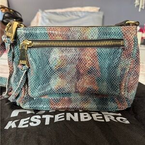 Aimee Kestenberg Blue and Pink Crossbody Bag with Gold Hardware